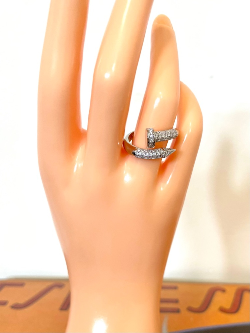 Iced Out White Gold Filled Adjustable Nail Wrap Ring Designer Inspired NWOT - Picture 5 of 10